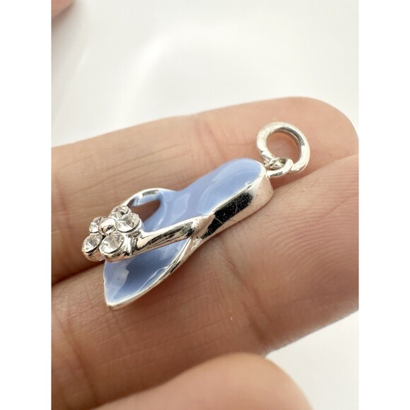 925 sterling silver flip flop charm Blue Enamel Rhinestone - Picture 3 of 5